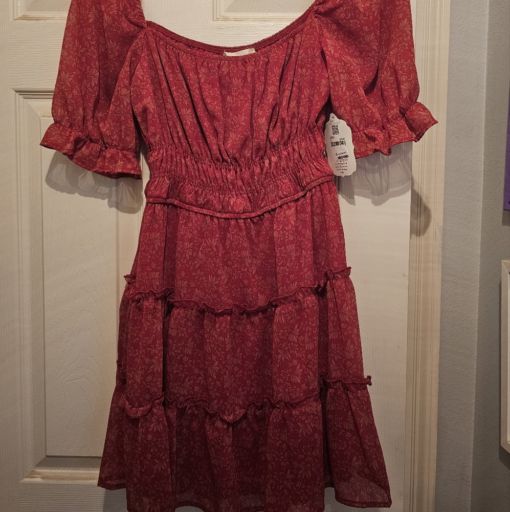 Red floral print dress